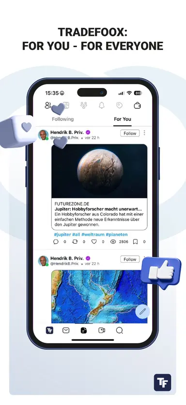 Example app screen on mobile device - TRADEFOOX